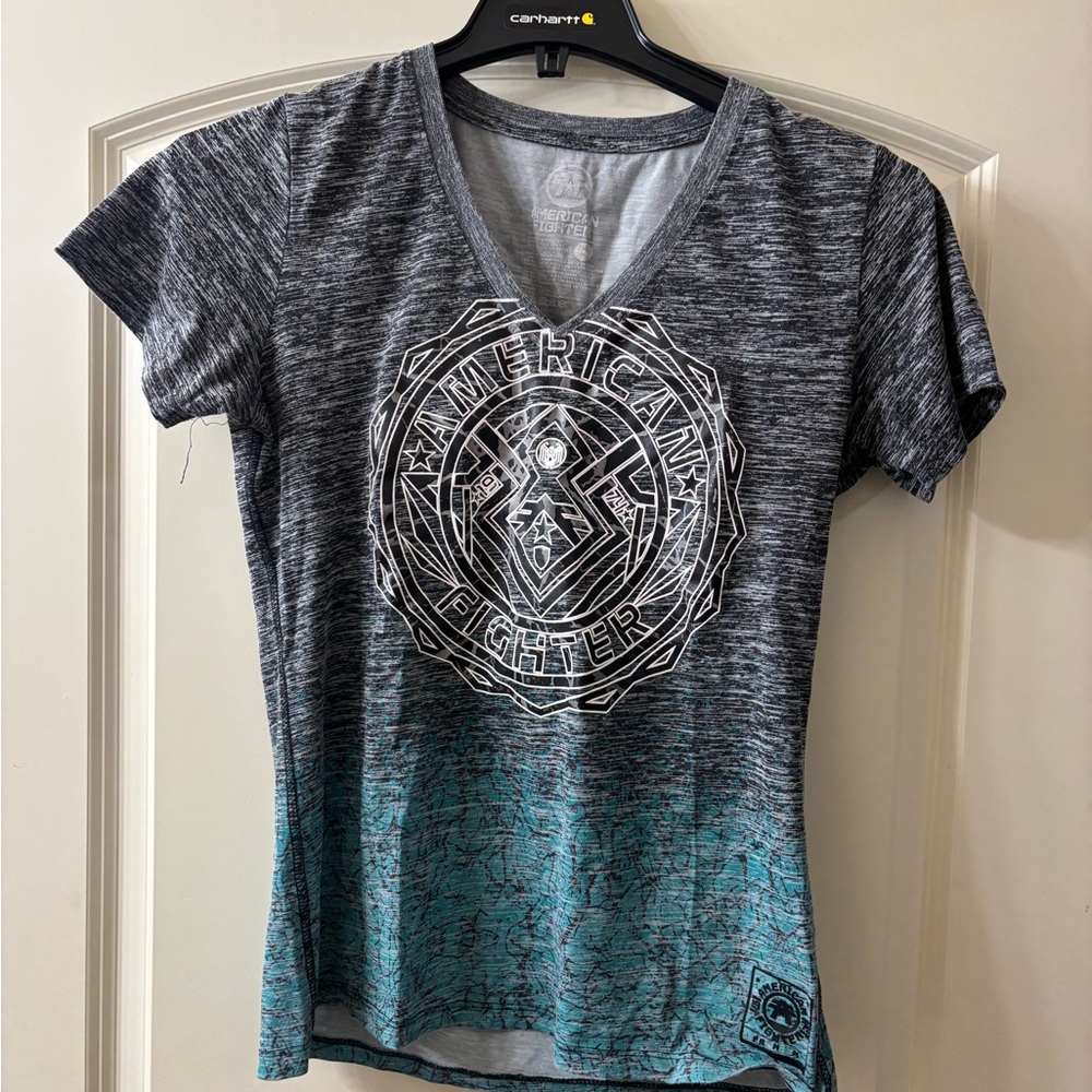 American Fighter Charcoal and Aqua Women's Tee